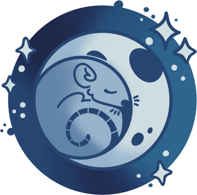 Lunar Mouse logo: a mouse curled up asleep inside a crescent moon